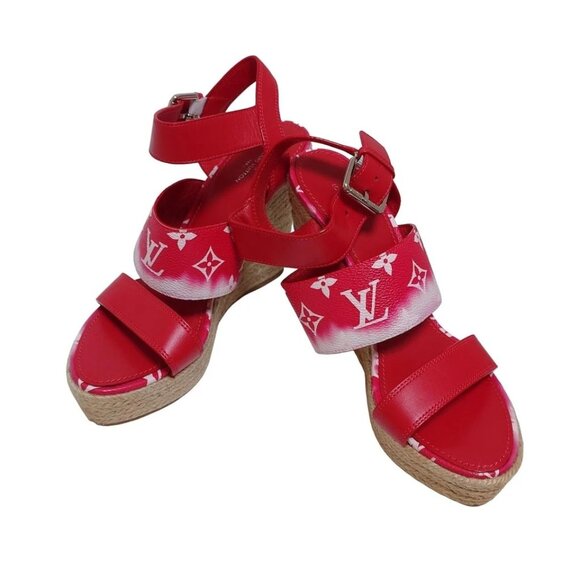 LOUIS VUITTON - Red White Women's Sandals PVC Leather 327-080525 - Picture 2 of 5